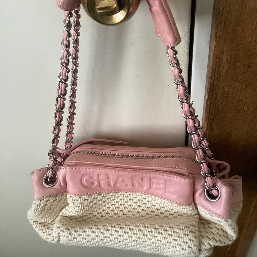 CHANEL Leather and Woven Handbag